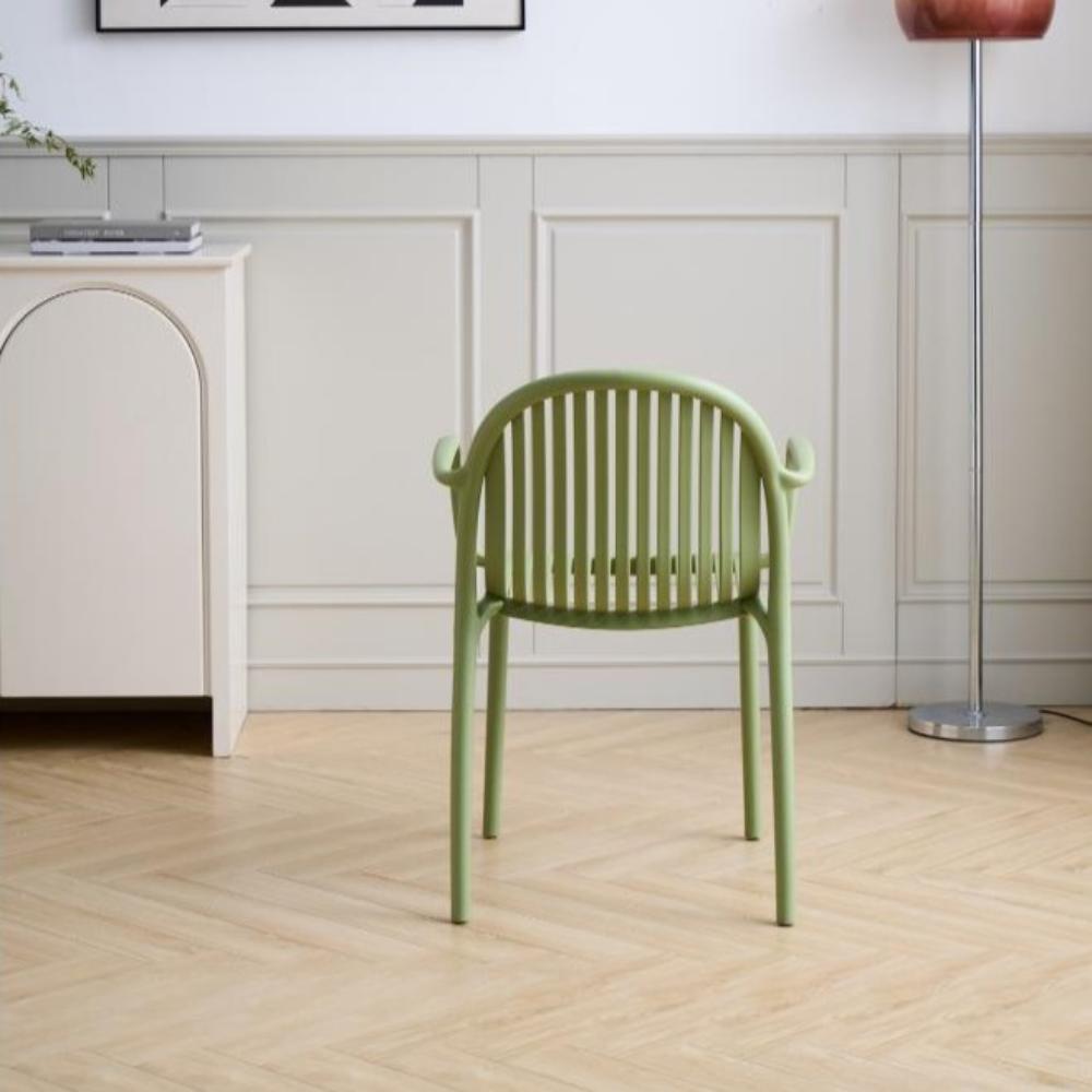 Silla Marruecos Con Brazos, Verde Olivo, Con espaldar en rayas y diseño minimalista