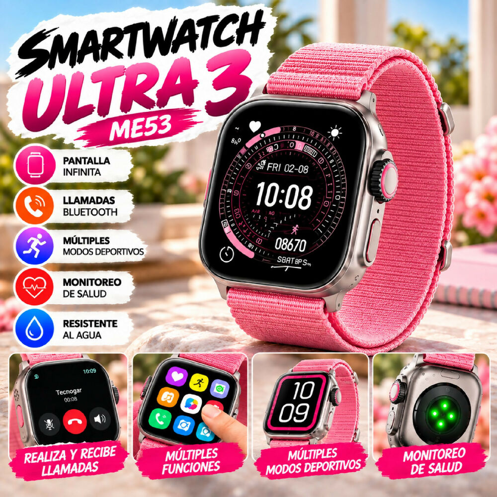 Smartwatch Plus ME53 Tecnología Portátil Con Visualización Amplia Y Acceso Rápido Rosa