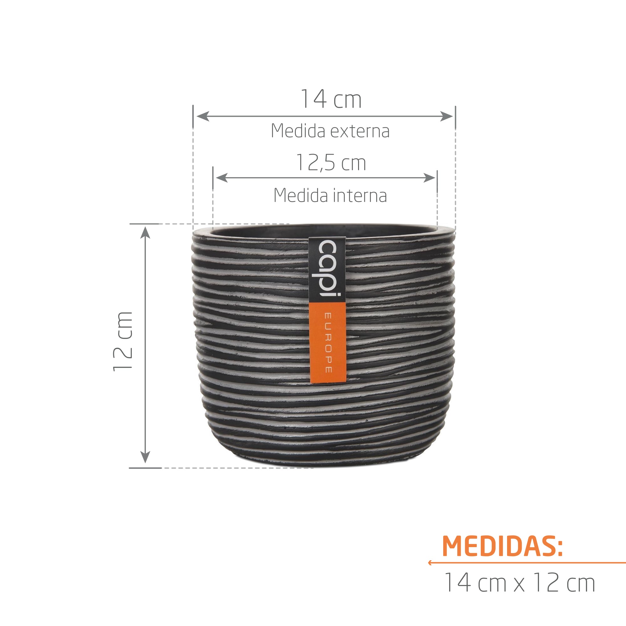 Matera Conic Round Rib 14 cm Negro