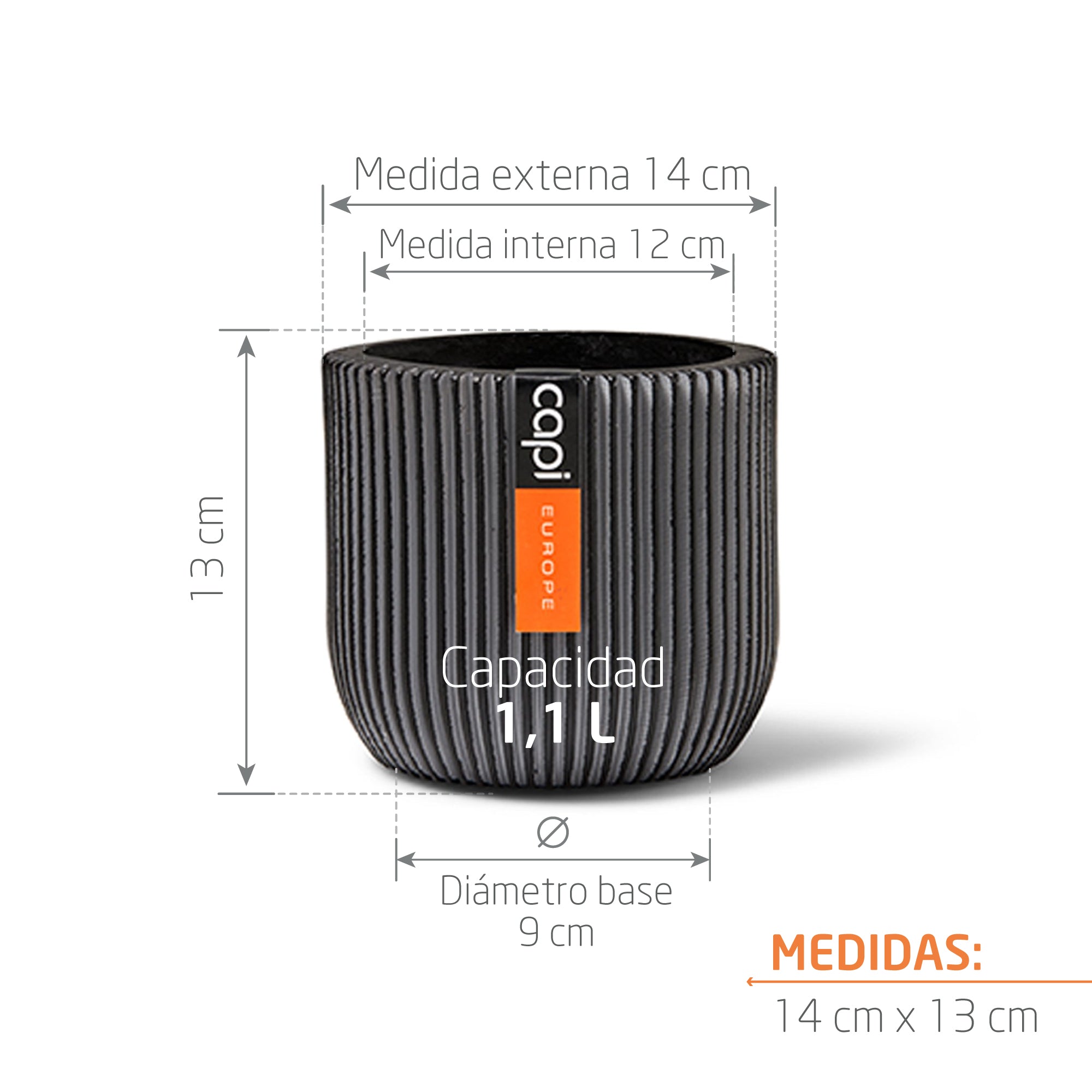 Matera Conic Round Groove 14 cm Negro
