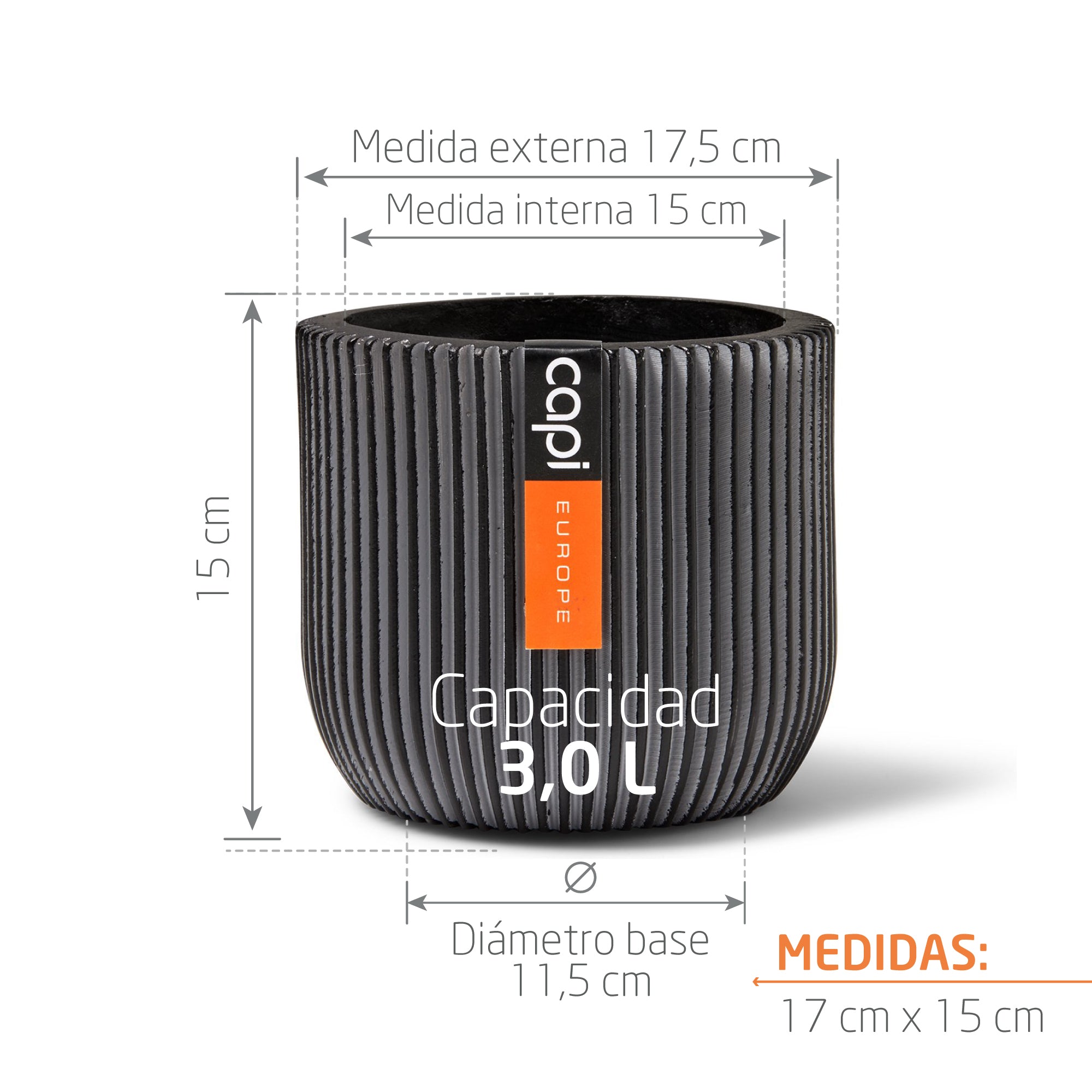 Matera Conic Round Groove 17 cm Negro
