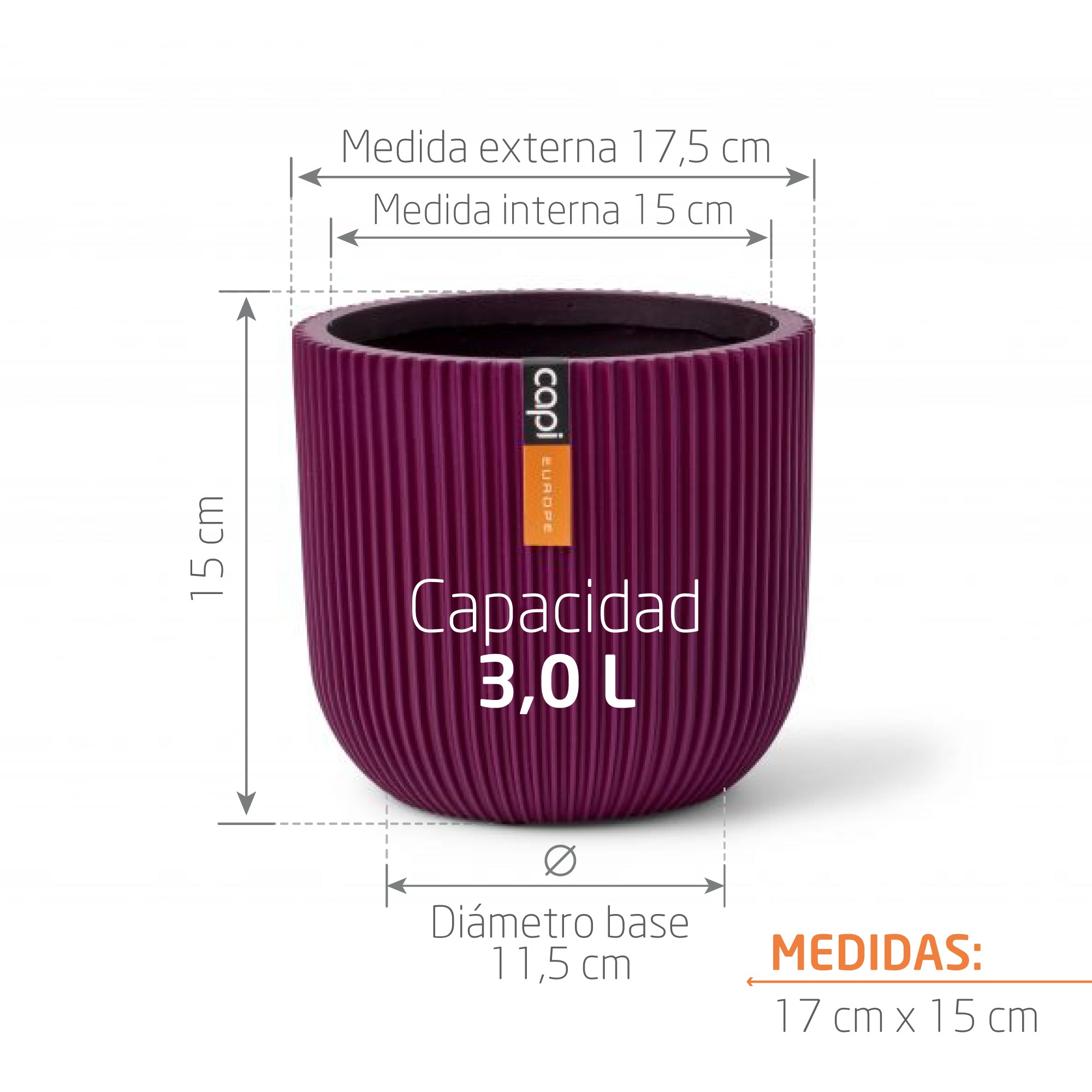 Matera Conic Round Groove 17 cm Morado