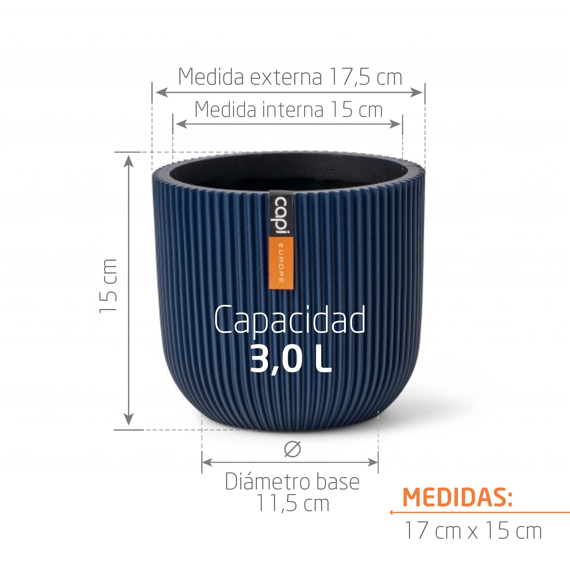 Matera Conic Round Groove 17 cm Azul Oscuro