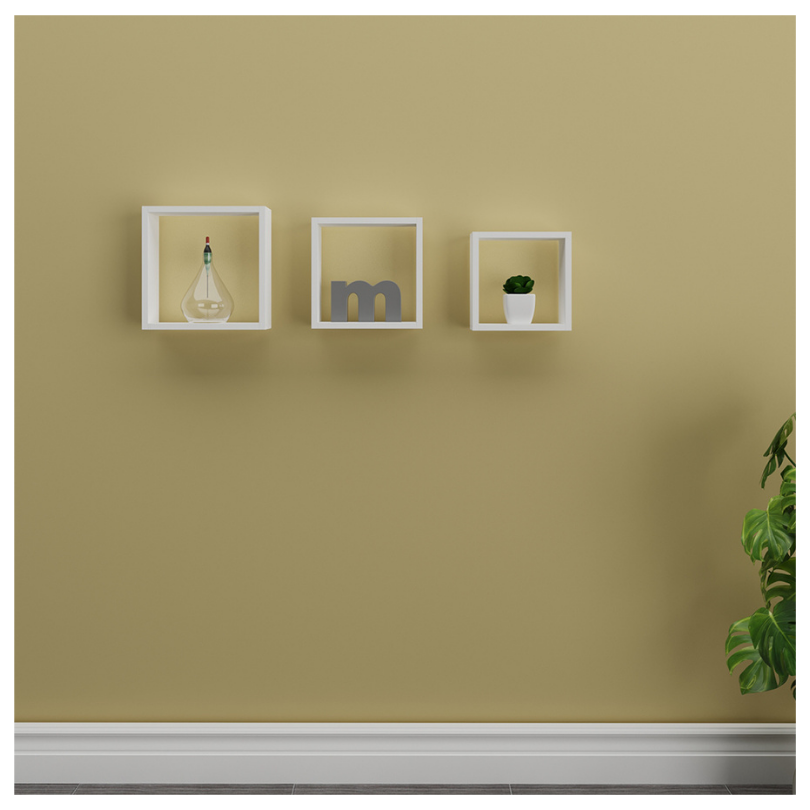 Repisa En Madera Tipo Cubos  Set X 3, Blanco