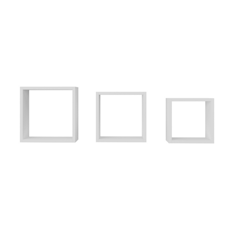 Repisa En Madera Tipo Cubos  Set X 3, Blanco