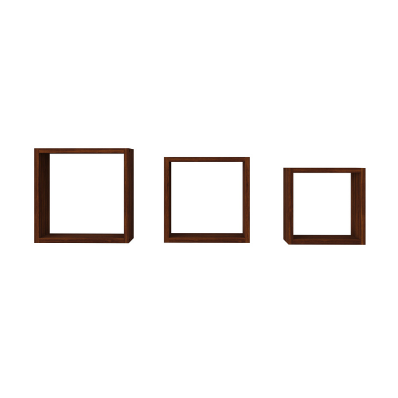 Repisa En Madera Tipo Cubos  Set X 3, Chocolate