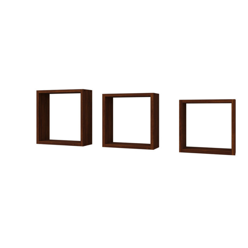 Repisa En Madera Tipo Cubos  Set X 3, Chocolate