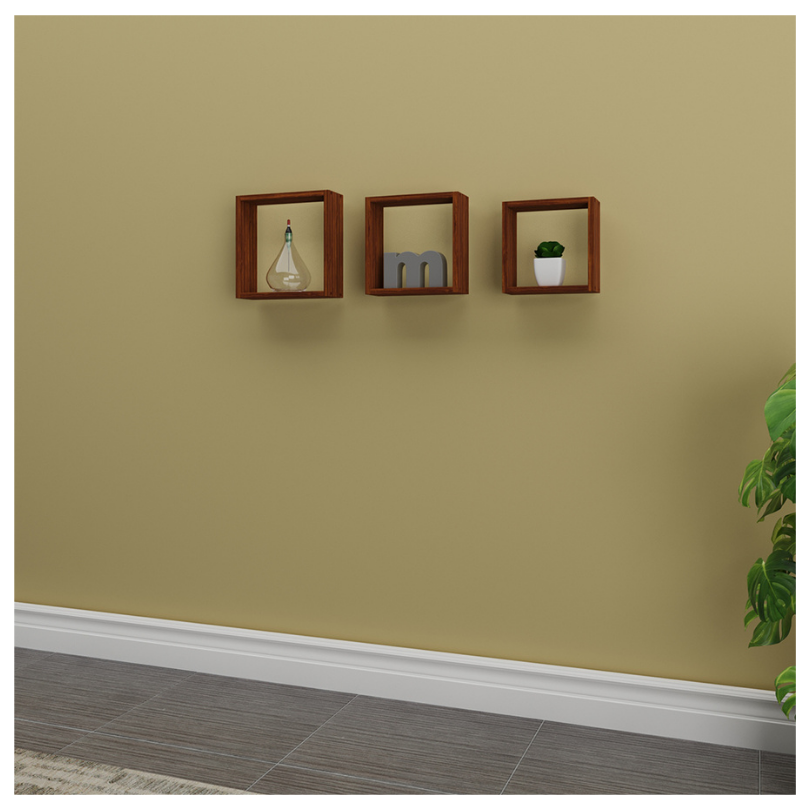 Repisa En Madera Tipo Cubos  Set X 3, Chocolate