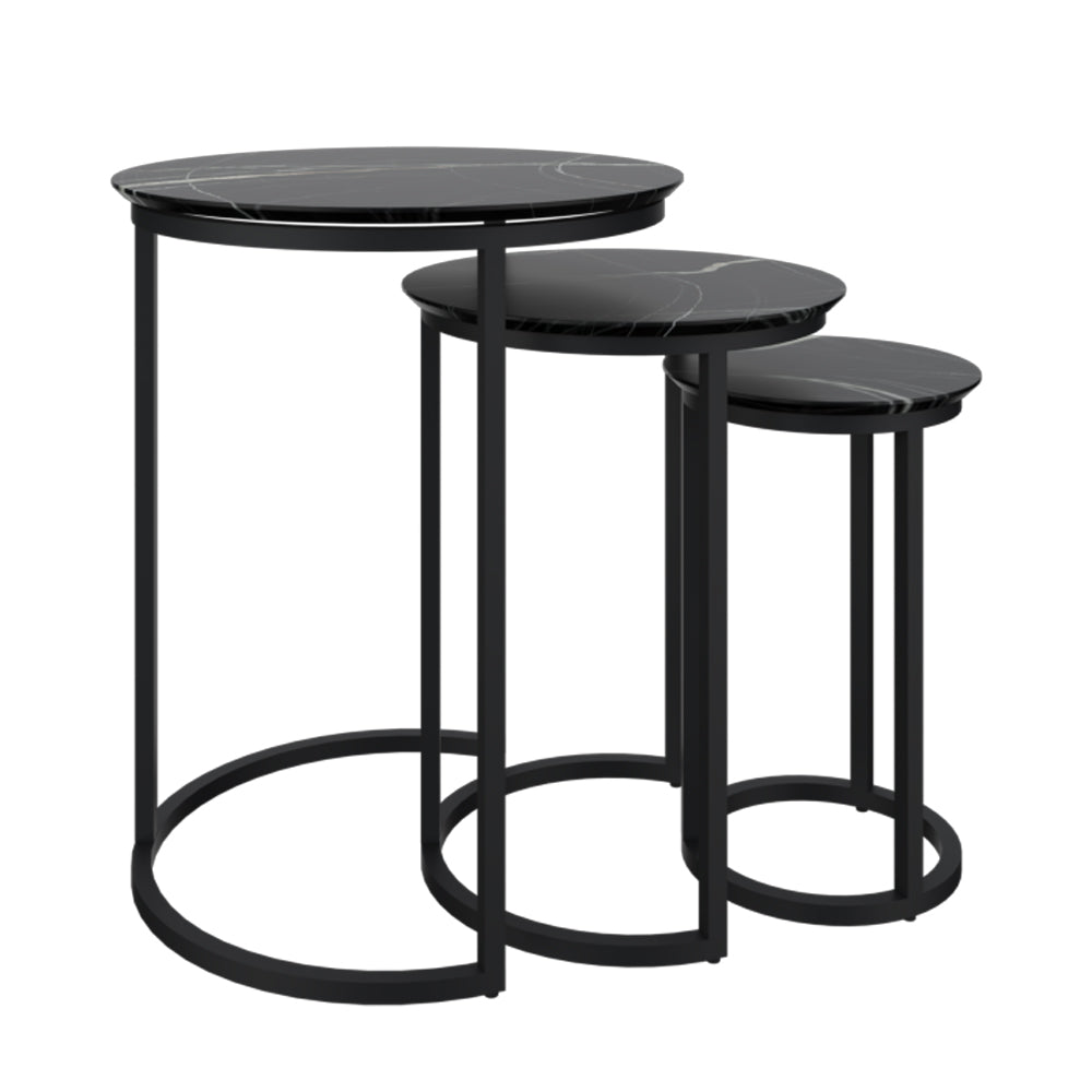 Mesa De Centro Tipo Marmol Set De 3, Negro