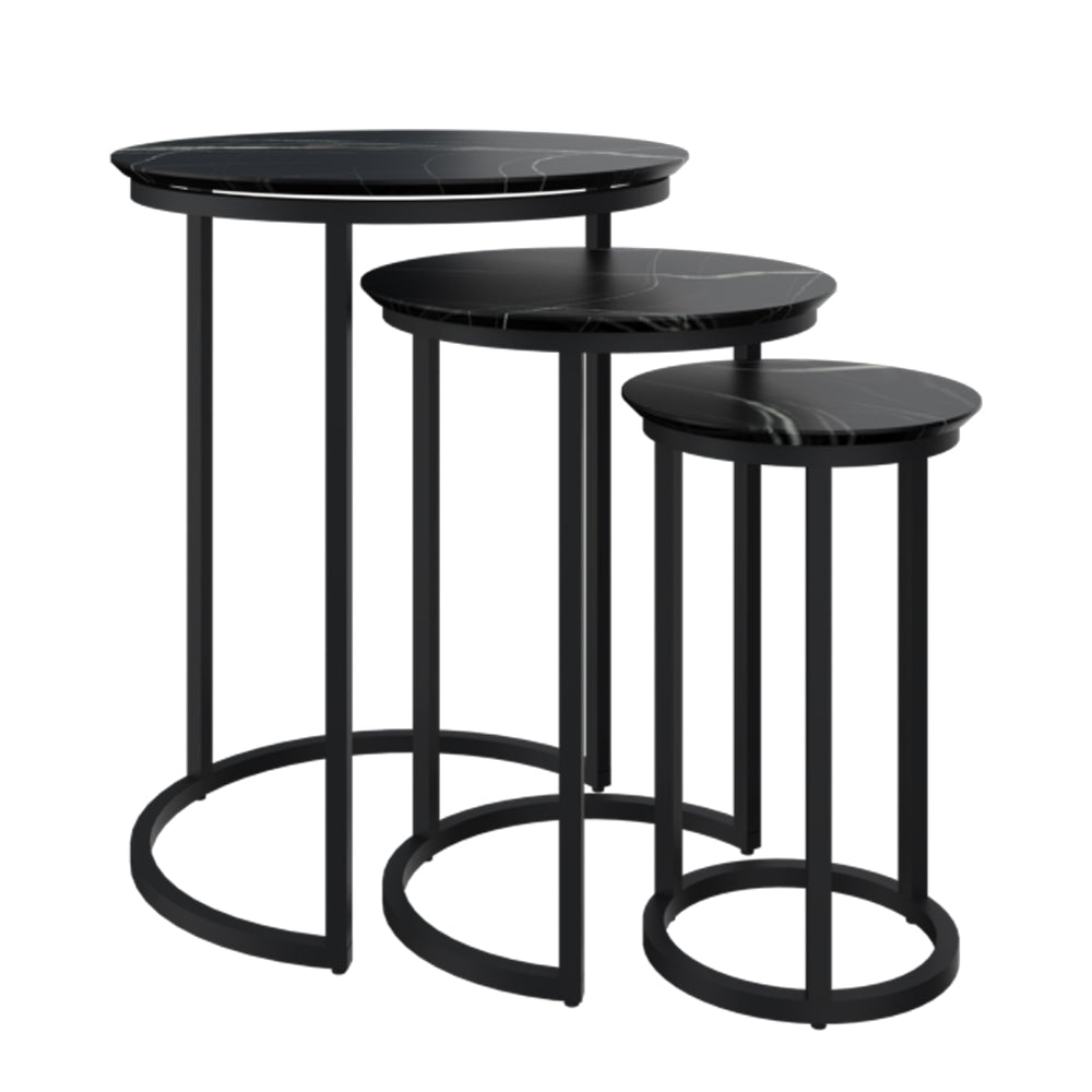 Mesa De Centro Tipo Marmol Set De 3, Negro