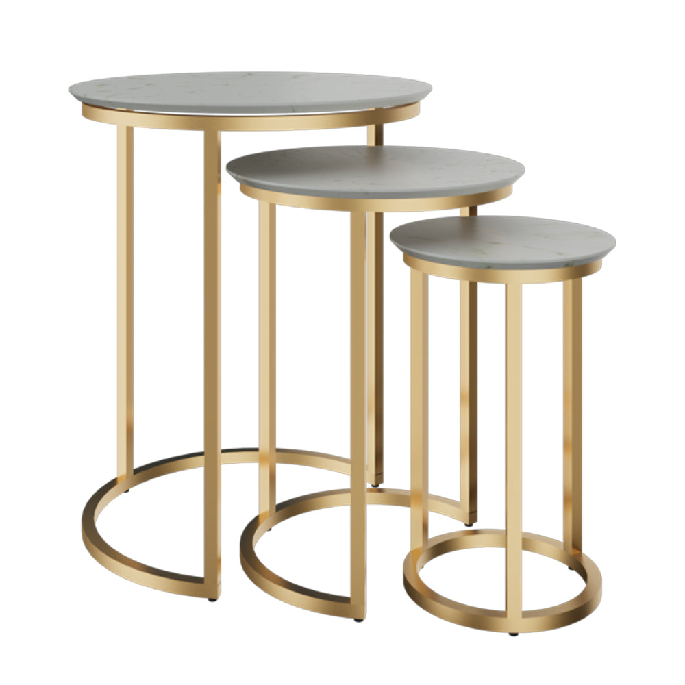 Mesa De Centro Tipo MarmolSet De 3, Blanco  Ibiza