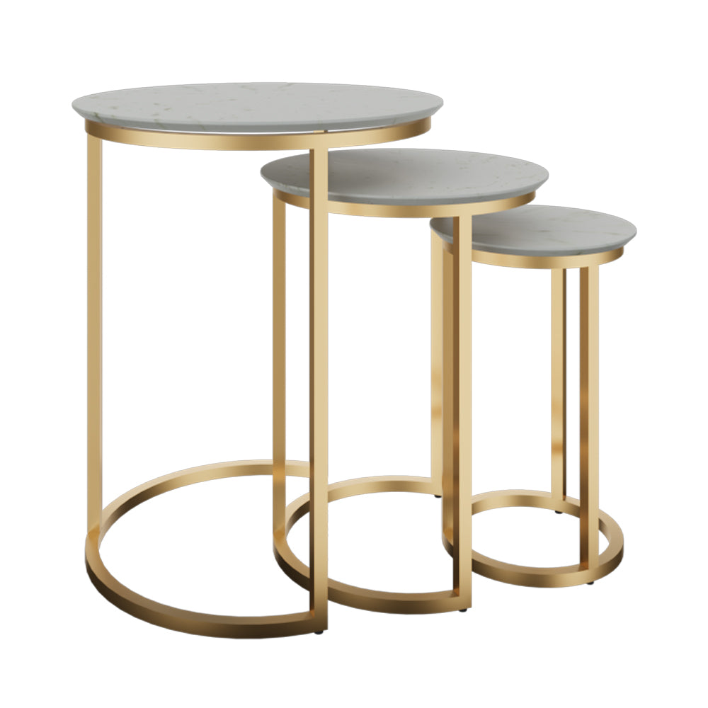 Mesa De Centro Tipo MarmolSet De 3, Blanco  Ibiza