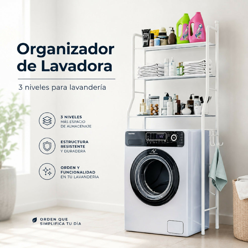Organizador Metálico De 3 Niveles Estante Para Lavadora Zona De Lavandería