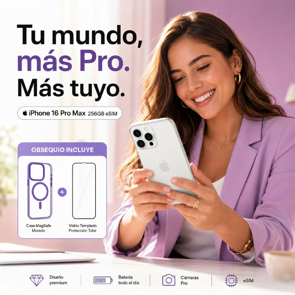 Celular Apple IPhone 16 Pro Max 256gb ESim + Obsequio Vidrio Templado Y Forro Blanco