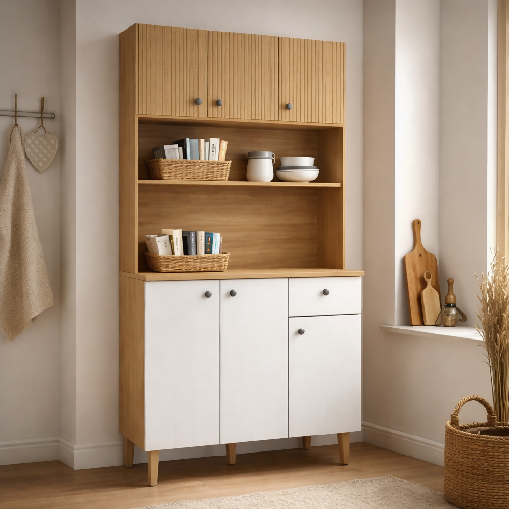Mueble Cocina Alacena Grande Con Cajon Y Repisas castaño/blanco