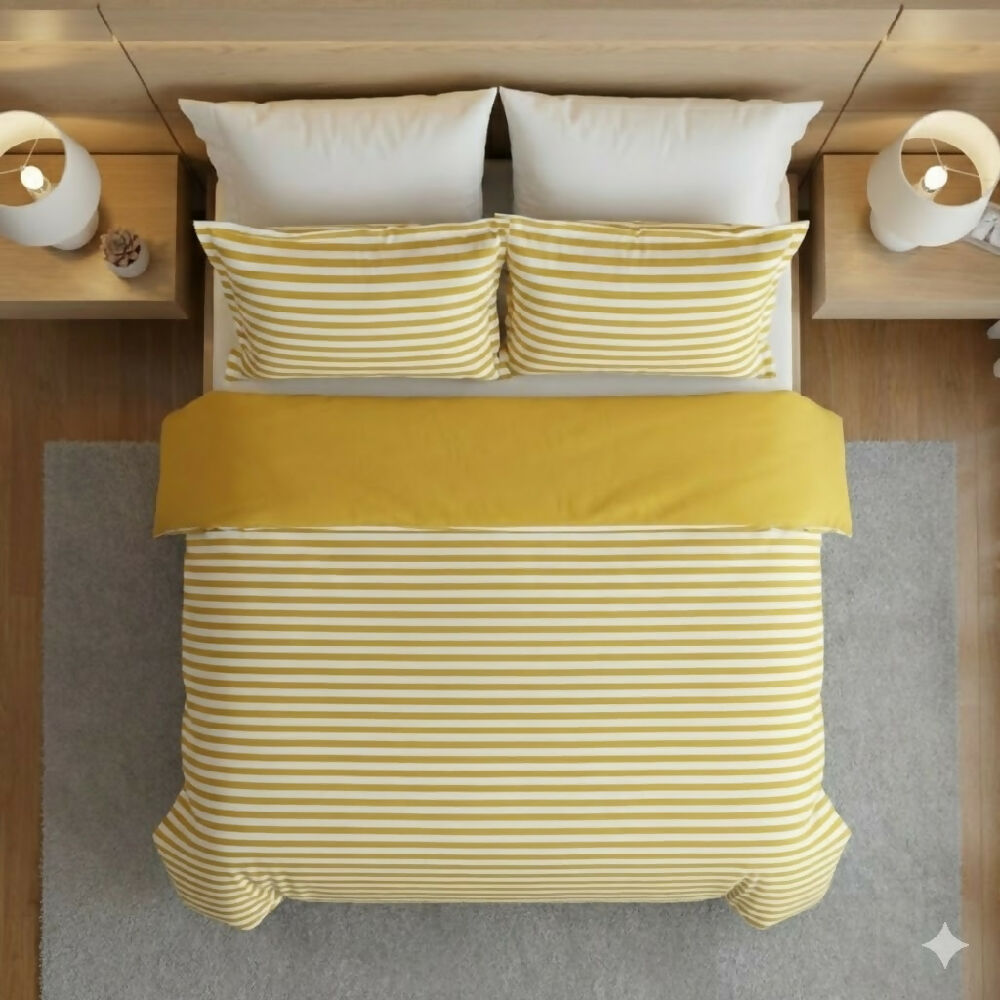 Funda Duvet Estampado Franjas Crema Doble + Sábana Plana