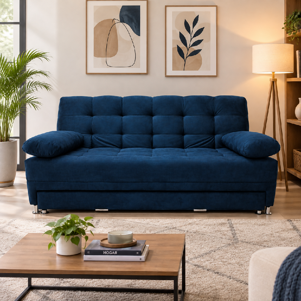 Sofa Cama Tarima Arkan 190x95x80 Tela Petfriendly Azul Petroleo