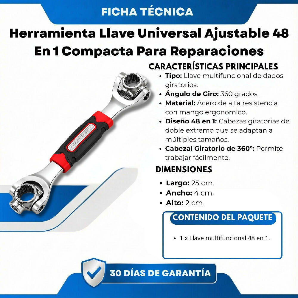 Herramienta Llave Universal Ajustable 48 En 1 Compacta Para Reparaciones