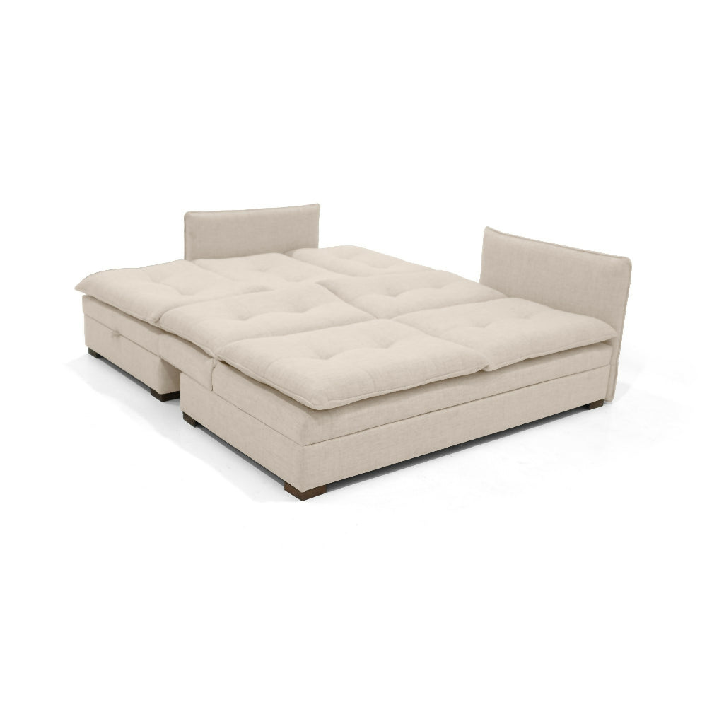 Sofa Cama en L Napoles 269x146x80 Con Baul Derecho Tapizado Trigo