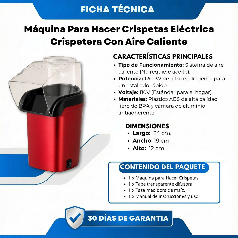 Máquina Para Hacer Crispetas Eléctrica Crispetera Con Aire Caliente