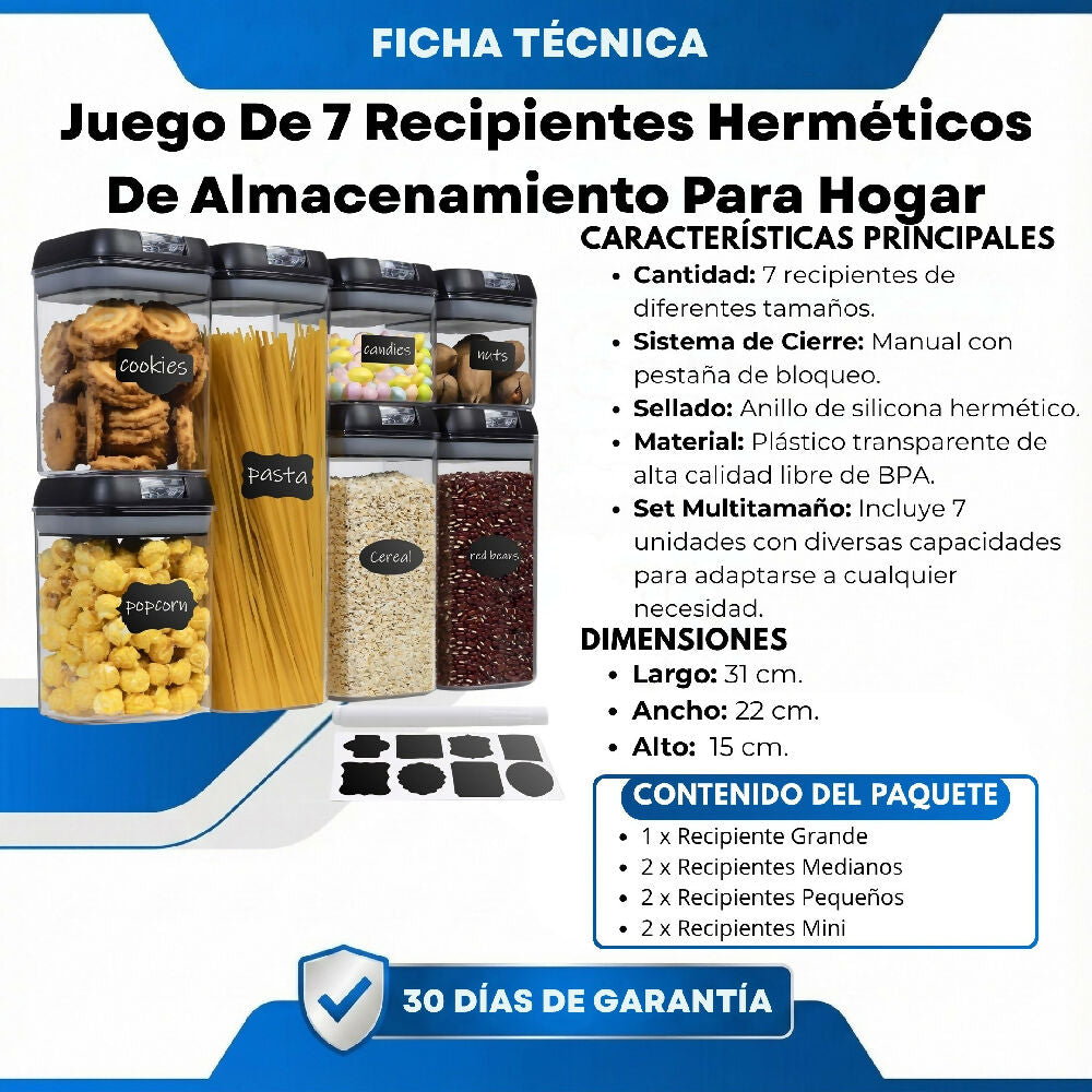 Juego De 7 Recipientes Herméticos De Almacenamiento Para Hogar