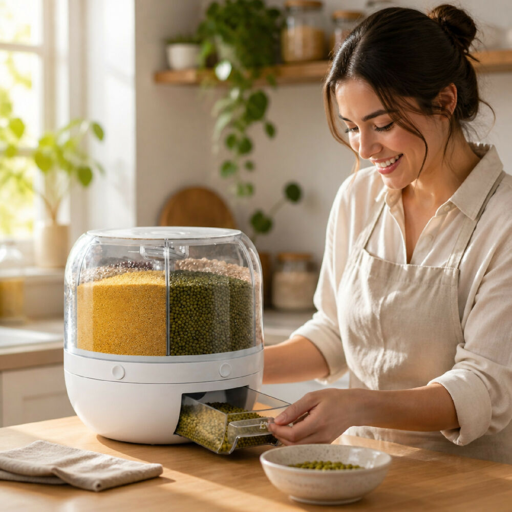 Dispensador De Granos Y Cereales Redondo Giratorio Organizador 360°