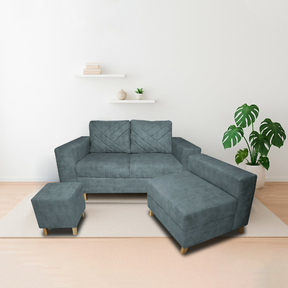 Sala Amsterdam + Silla + Puff en Tela Amigable Con Mascotas 150X72X155 Cm Acero