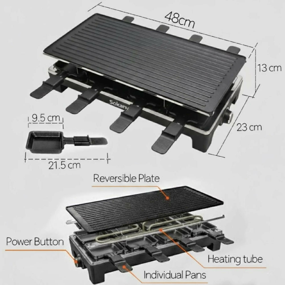 Plancha Parrilla Eléctrica Sokany Antiadherente De Alta Potencia 1500W