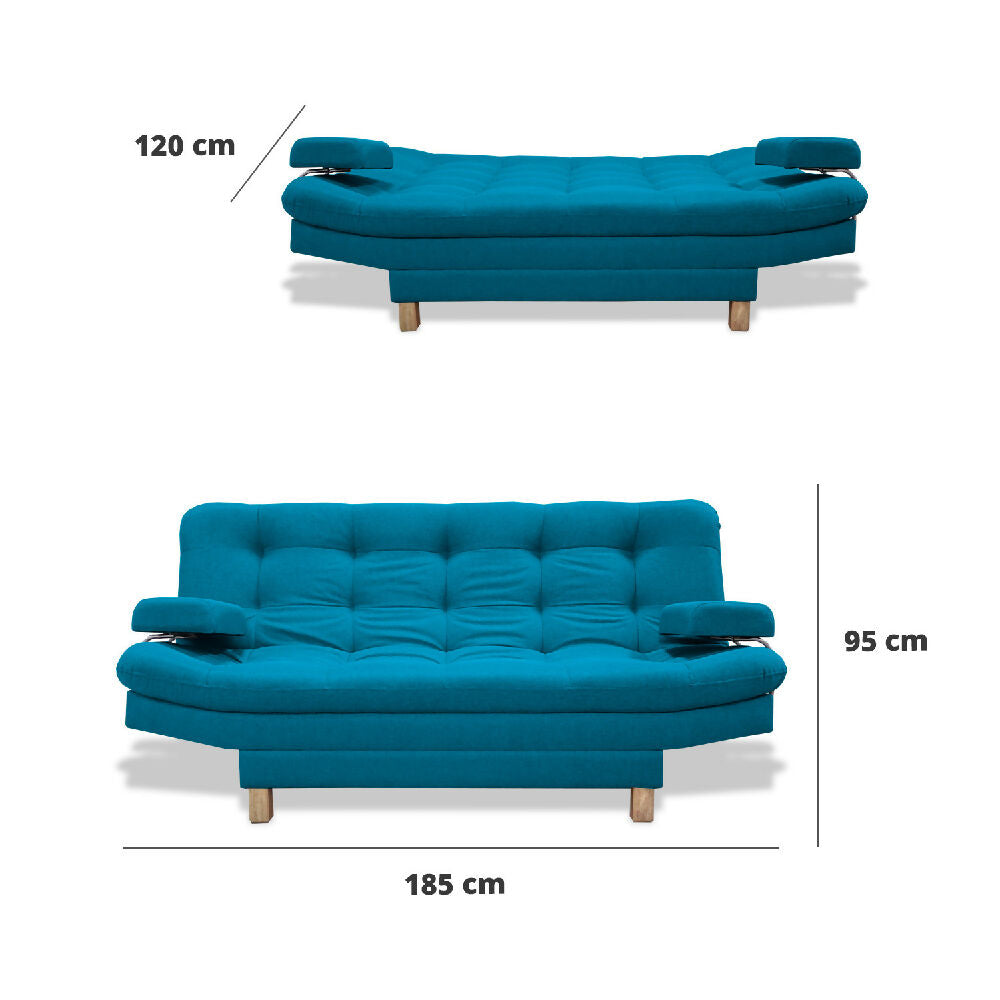 Sofacama Brunner 3 Posiciones Con Brazos extraíbles Turquesa + Cojines Decorativos