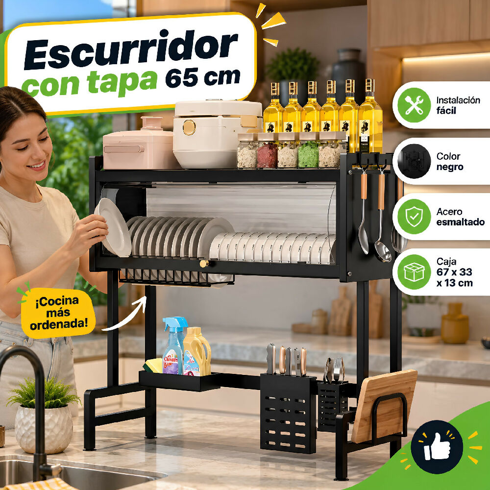 Escurridor De Platos Con Gabinete Y Tapa De 65 Cm Organizador De Loza