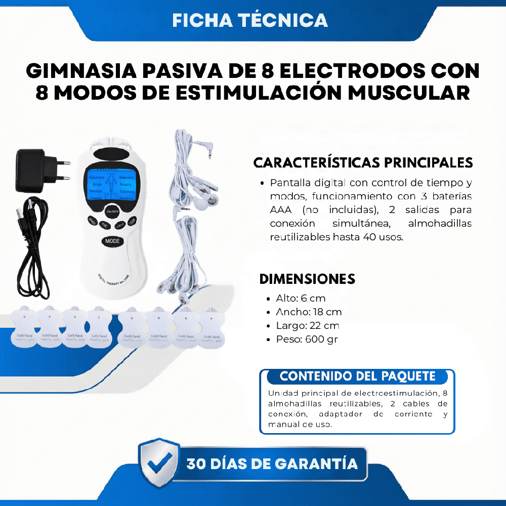 Gimnasia Pasiva De 8 Electrodos Con 8 Modos De Estimulación Muscular