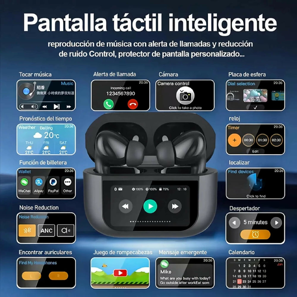 Audífonos G-Tide Future Pods Con Pantalla Táctil LED Inteligente