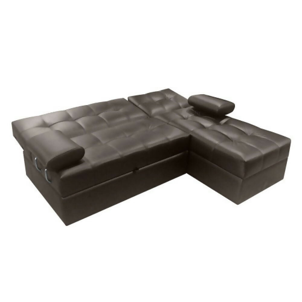 Sofá Cama Angela En L Con Brazos Cuero Sintético Café