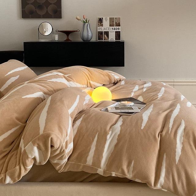 Funda Duvet Digital De Franela Con Estampado Orange Doble + Sábana Plana