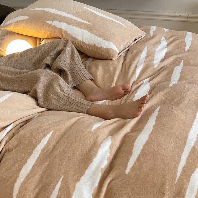 Funda Duvet Digital De Franela Con Estampado Orange Doble + Sábana Plana
