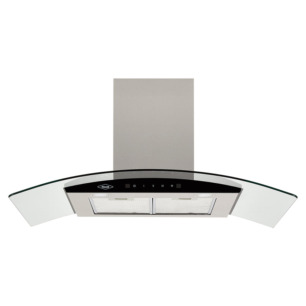 Campana Península Vidrio inox-negro de 90cm, Con 3 Velocidades