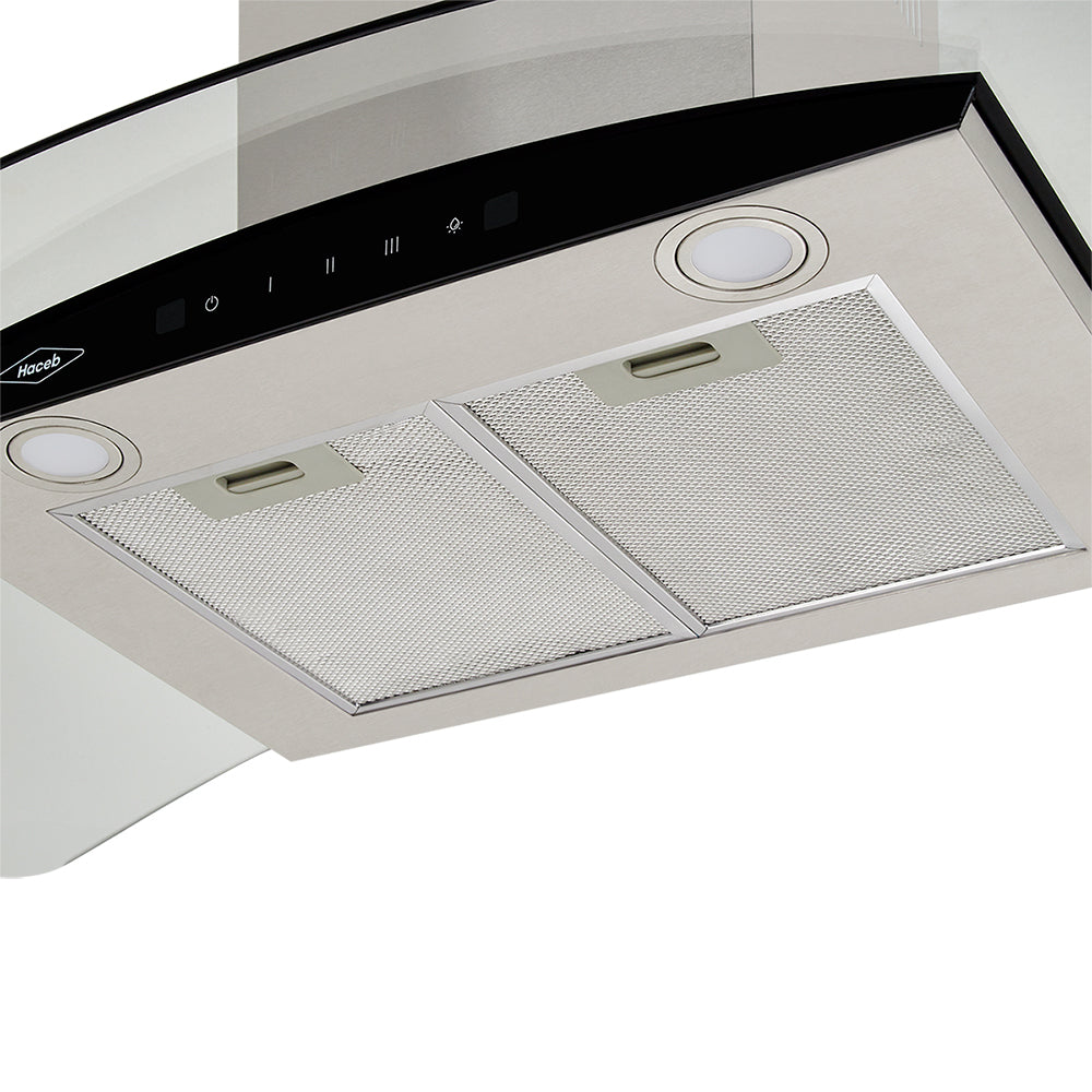 Campana Península Vidrio inox-negro de 90cm, Con 3 Velocidades