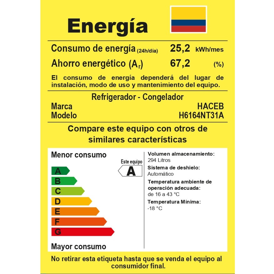 Nevera Haceb No Frost 311 Litros Manija Externa Titanio Inverter