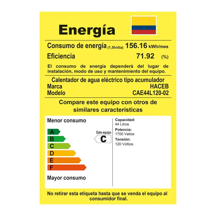 Calentador De Acumulación Eléctrico 44 Litros u 11 Galones 120 V, Blanco