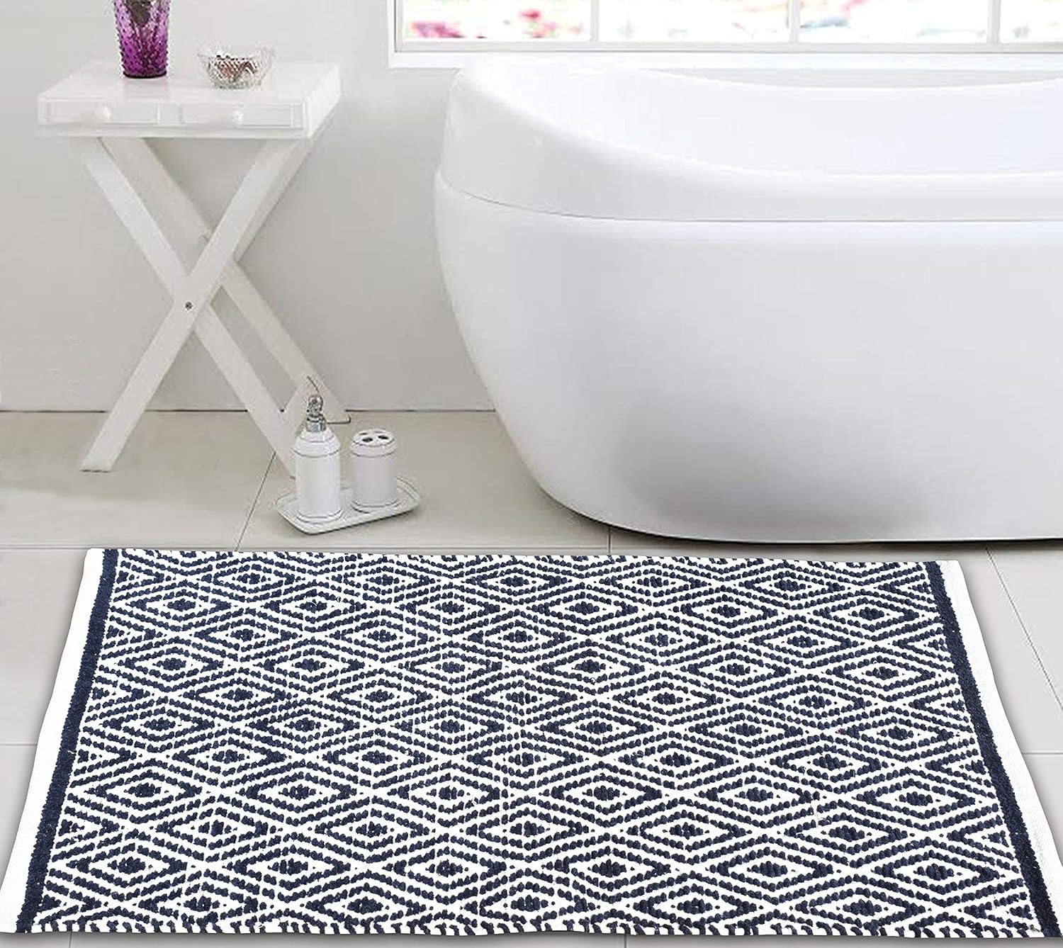 Ramanta Home Alfombra 100% algodón con diamantes de 21 x 34 pulgadas, tejida a...