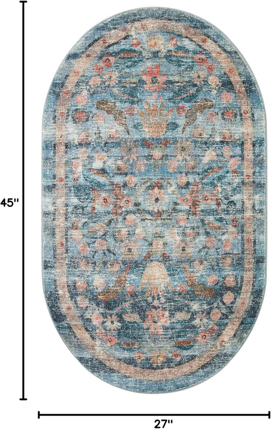 Loloi Rifle Paper Co. x Courtyard Blue - Alfombra decorativa ovalada de 2 pies...