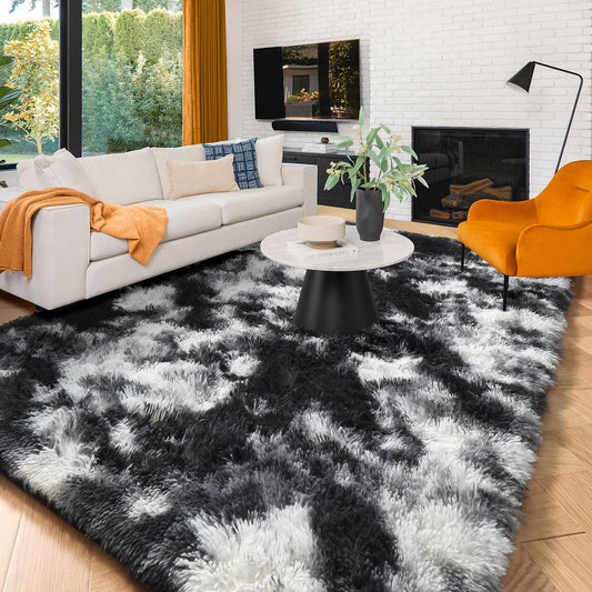 Amdrebio Alfombra de área negra, blanca y gris para dormitorio, alfombra...