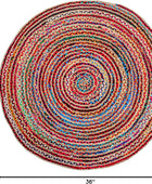 Alfombra redonda de yute tejida a mano de 3 pies - Alfombras bohemias coloridas...