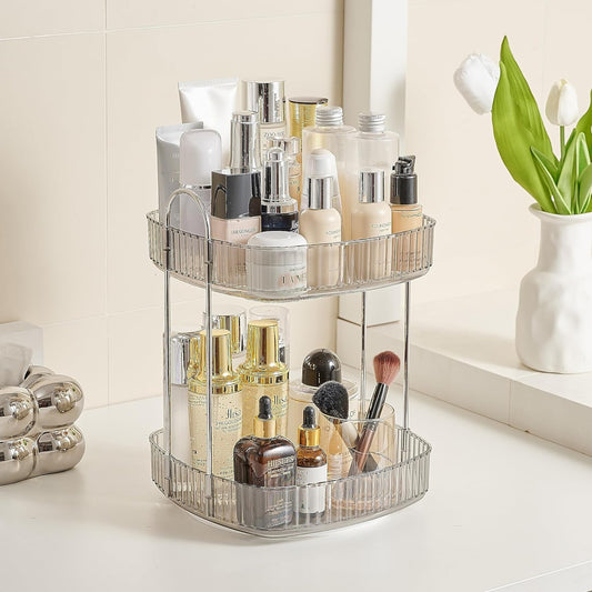 Organizador de maquillaje giratorio cuadrado Organizador de contador de baño