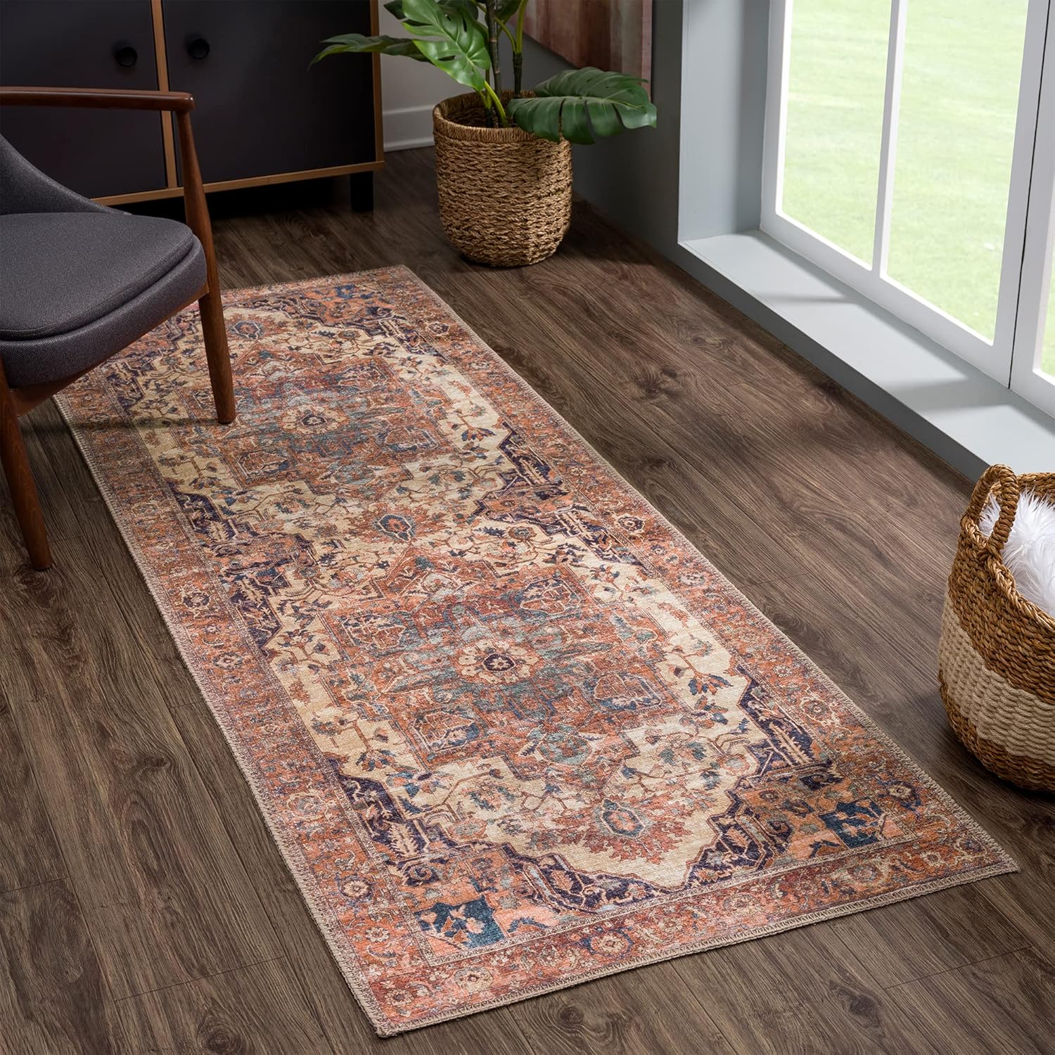 Bloom Rugs - Tapete tradicional para el pasillo, lavable y antideslizante, para...
