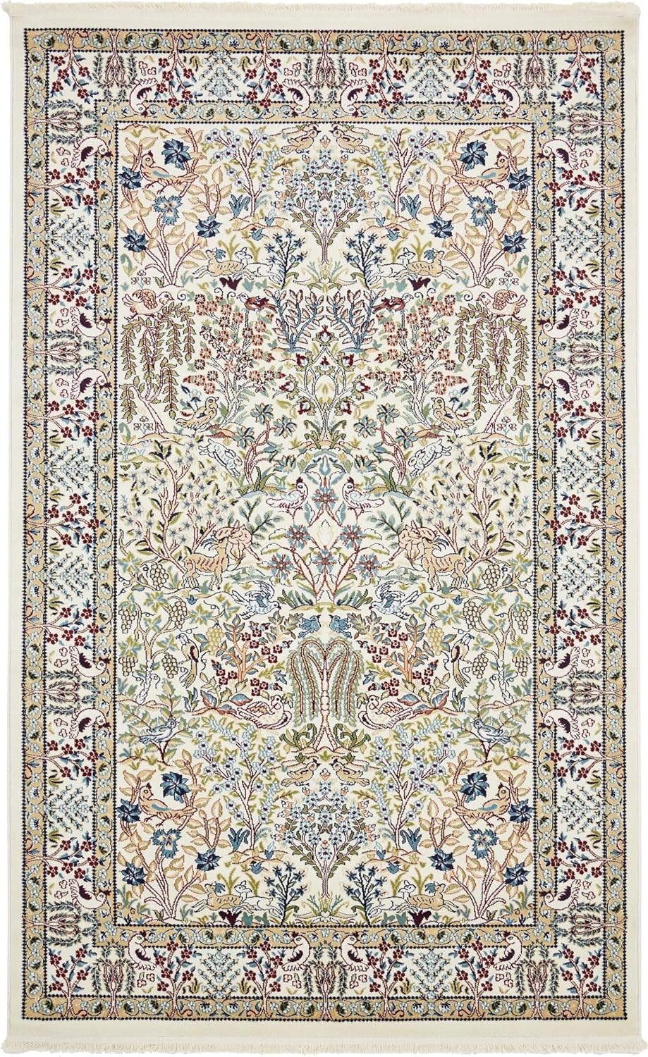 Rugs.com Rabia Collection - Alfombra baja marfil de 5 x 8 pies, perfecta para...