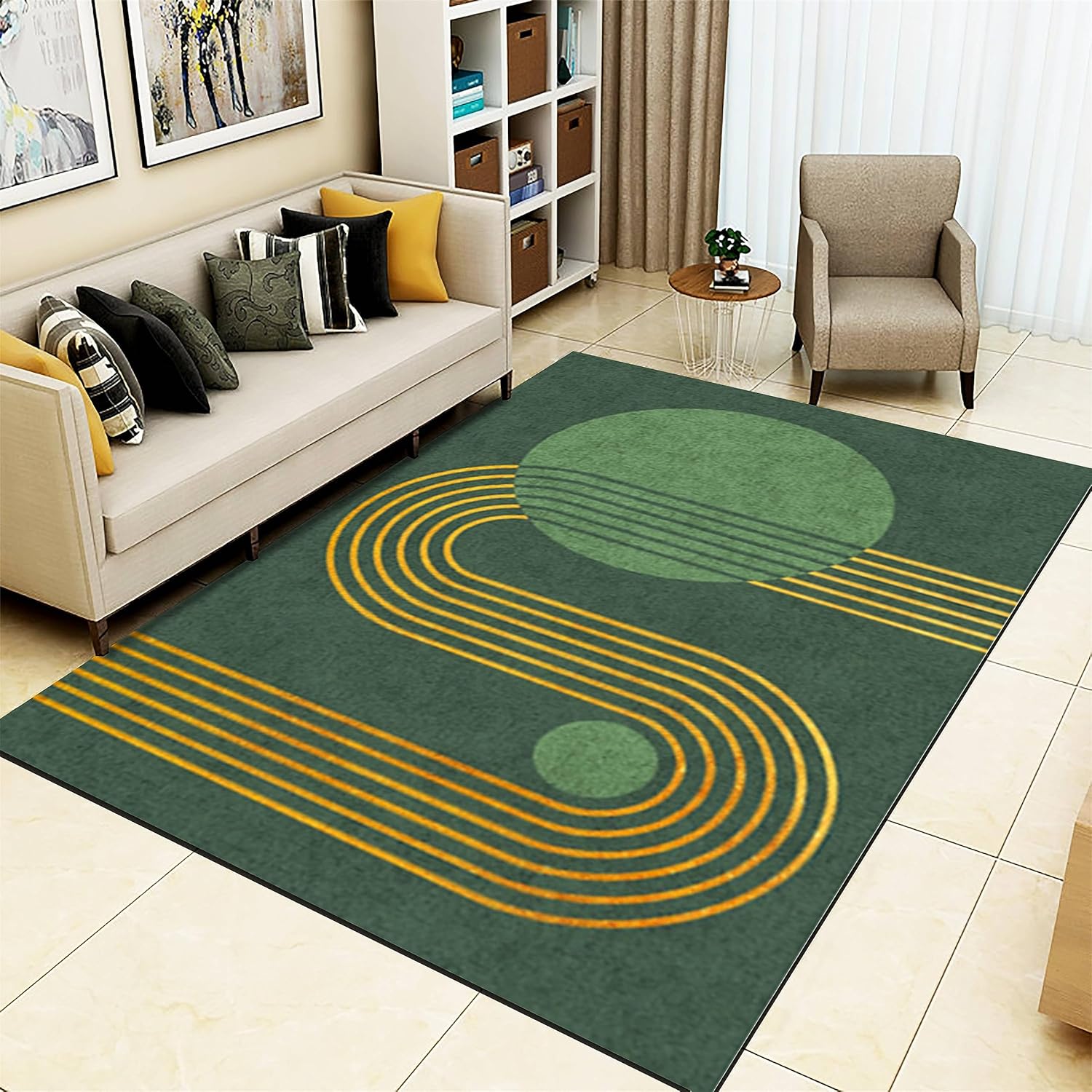 Alfombra de área a rayas doradas, 4 x 5 pies, medieval verde esmeralda,...
