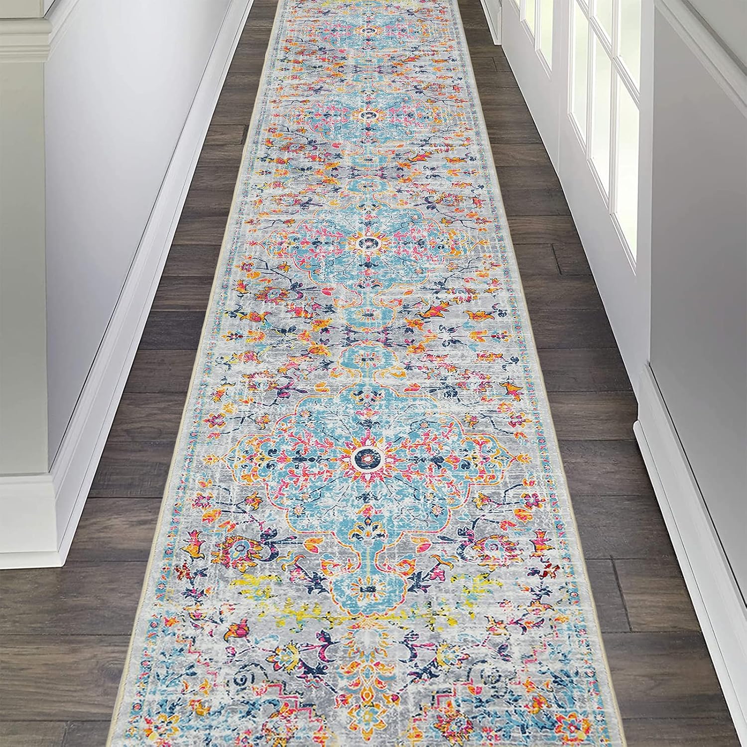 Pauwer Alfombra de pasillo envejecida de 2 x 10 pies, antideslizante y lavable,...