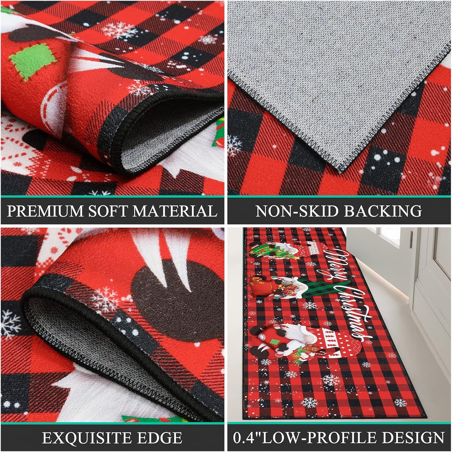 Alfombra de pasillo de gnomo navideño de 2 x 6 pies, antideslizante, lavable,