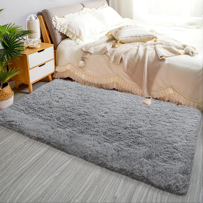 Alfombra de piel sintética de 4 x 6 pies, de color gris claro, muy suave, para